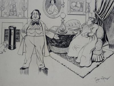 CARAN D’ACHE vers 1890 Grand dessin original à l’encre signé Caricature Bourgeois Ecole 2