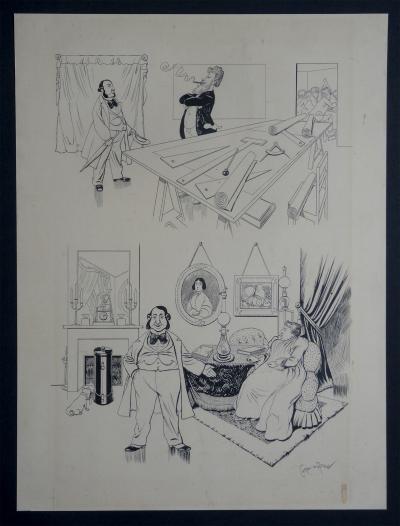 CARAN D’ACHE vers 1890 Grand dessin original à l’encre signé Caricature Bourgeois Ecole 2