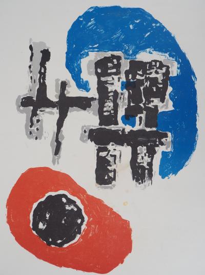 Jean VILLERI : Composition bleue et rouge - Lithographie 2