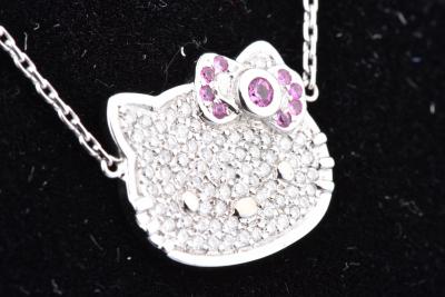 Collier ajustable  Hello Kitty en or blanc orné diamants et de rubis 2