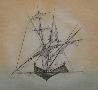 Bernard LOUEDIN : L’île volante - Gravure Originale Signée 2