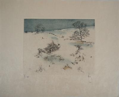 Bernard LOUEDIN : La route enneigée - Gravure Originale Signée 2