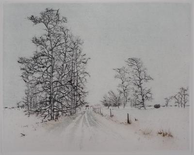 Bernard LOUEDIN : Route hivernale - Gravure Originale 2