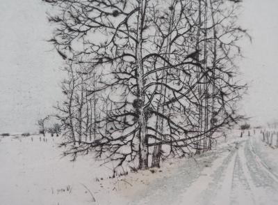 Bernard LOUEDIN : Route hivernale - Gravure Originale 2