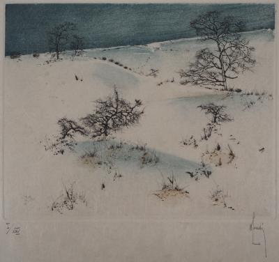 Bernard LOUEDIN : La route enneigée - Gravure Originale Signée 2