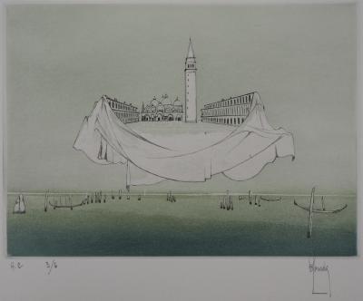 Bernard LOUEDIN : Venise, La place Saint Marc - Gravure Originale Signée 2