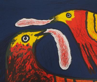 Guillaume CORNEILLE - Oiseaux sous la lune - Lithographie Originale Signée 2