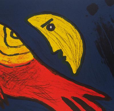 Guillaume CORNEILLE - Oiseaux sous la lune - Lithographie Originale Signée 2