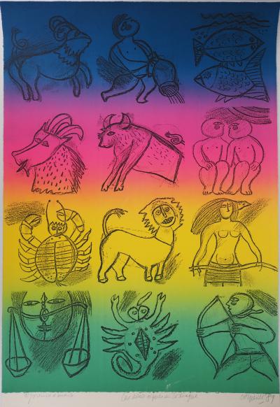 Guillaume CORNEILLE - Les douze signes du Zodiaque, 1989, lithographie couleur signée 2