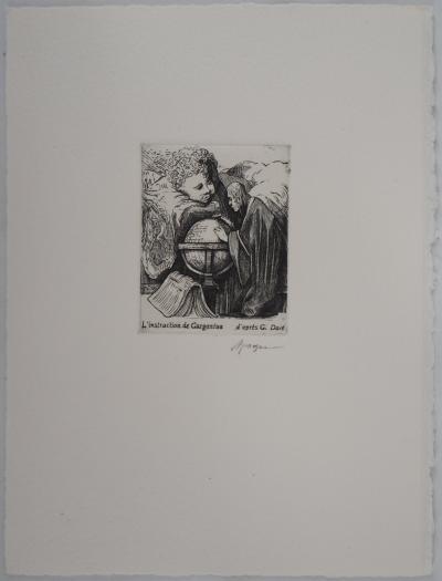 Gustave DORE (d’après) : L’instruction de Gargantua - Gravure Signée 2