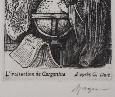 Gustave DORE (d’après) : L’instruction de Gargantua - Gravure Signée 2