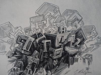 Eric ROBERT-AYME : Géométrie destructrice - Gravure Originale Signée 2
