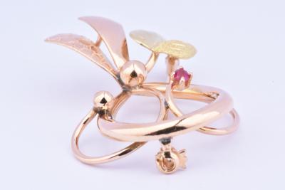 Broche vintage en or bicolore rubis de 0.03 ct 2