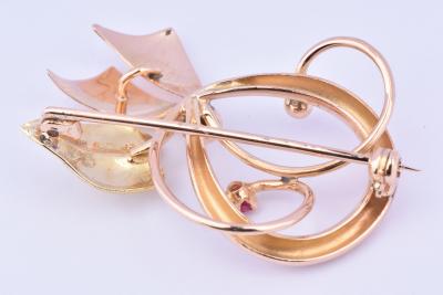 Broche vintage en or bicolore rubis de 0.03 ct 2