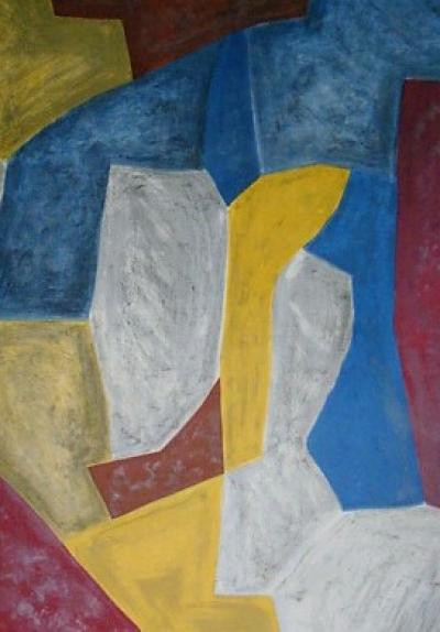 Serge POLIAKOFF - Composition carmin, jaune, grise et bleue, 1959 - Affiche originale 2