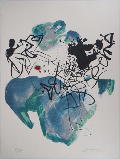 CHU TEH CHUN : Composition en bleu - Lithographie Originale Signée 2