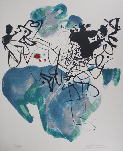 CHU TEH CHUN : Composition en bleu - Lithographie Originale Signée 2