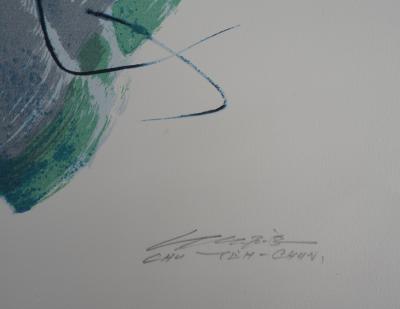 CHU TEH CHUN : Composition en bleu - Lithographie Originale Signée 2