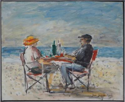 Jean-Jacques RENÉ : Le déjeuner sur la plage - Huile sur toile signée 2