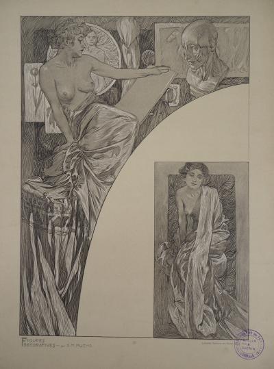Alphonse MUCHA : Modèle dans l’atelier - Lithographie 2