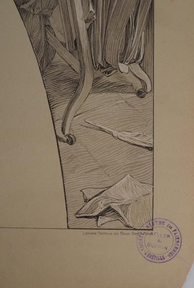 Alphonse MUCHA  - Modèle dans la bibliothèque - Lithographie Signée 2