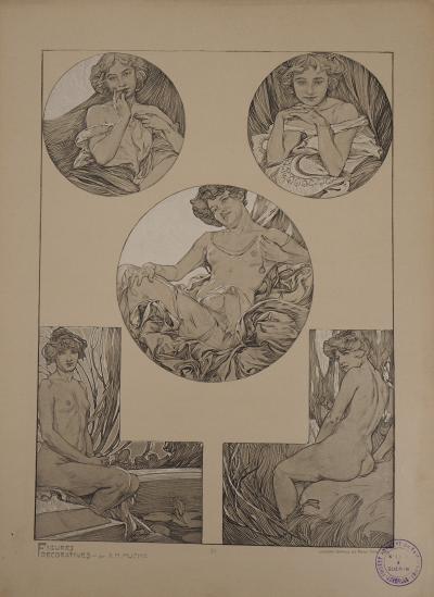 Alphonse MUCHA : Le modèle au chignon, Lithographie 2