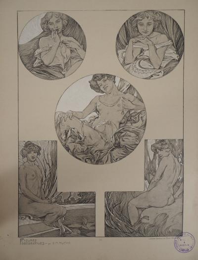 Alphonse MUCHA : Le modèle au chignon, Lithographie 2