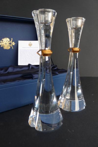 Fabergé Impérial Chandeliers - Cristal Gravé - Finition Or 24k - Signés - Certificat d’Authenticité ( 2kg / 25 cm ) 2