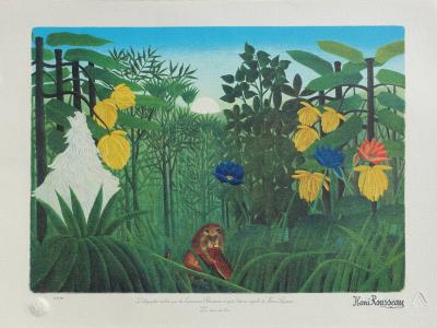 Henri ROUSSEAU  (d’après) : Le repas du Lion, Lithographie signée, édition limitée 2