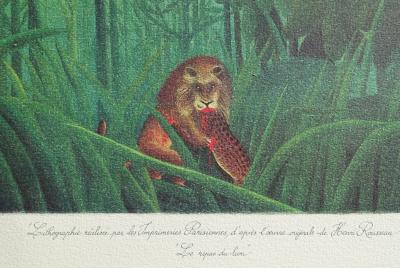 Henri ROUSSEAU  (d’après) : Le repas du Lion, Lithographie signée, édition limitée 2