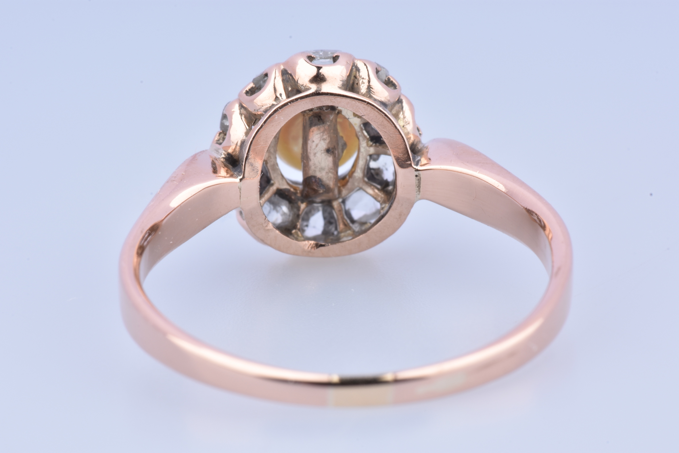 Bague Marguerite Antique Or 18k Avec Perle Et Diamant Taille 49 - Vintage Circa 1900