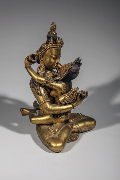 Tibet.  Vajra Satva assis en yabum avec sa parèdre 2