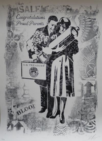 Shepard FAIREY (Obey)  - Damaged Proud Parents - Sérigraphie signée 2