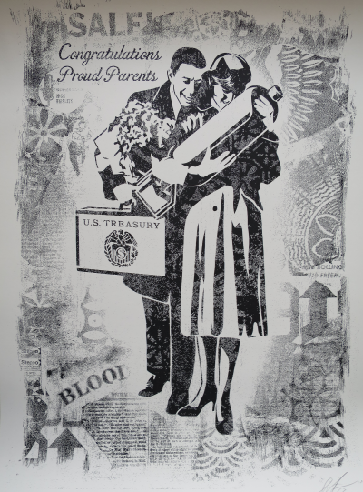 Shepard FAIREY (Obey)  - Damaged Proud Parents - Sérigraphie signée 2