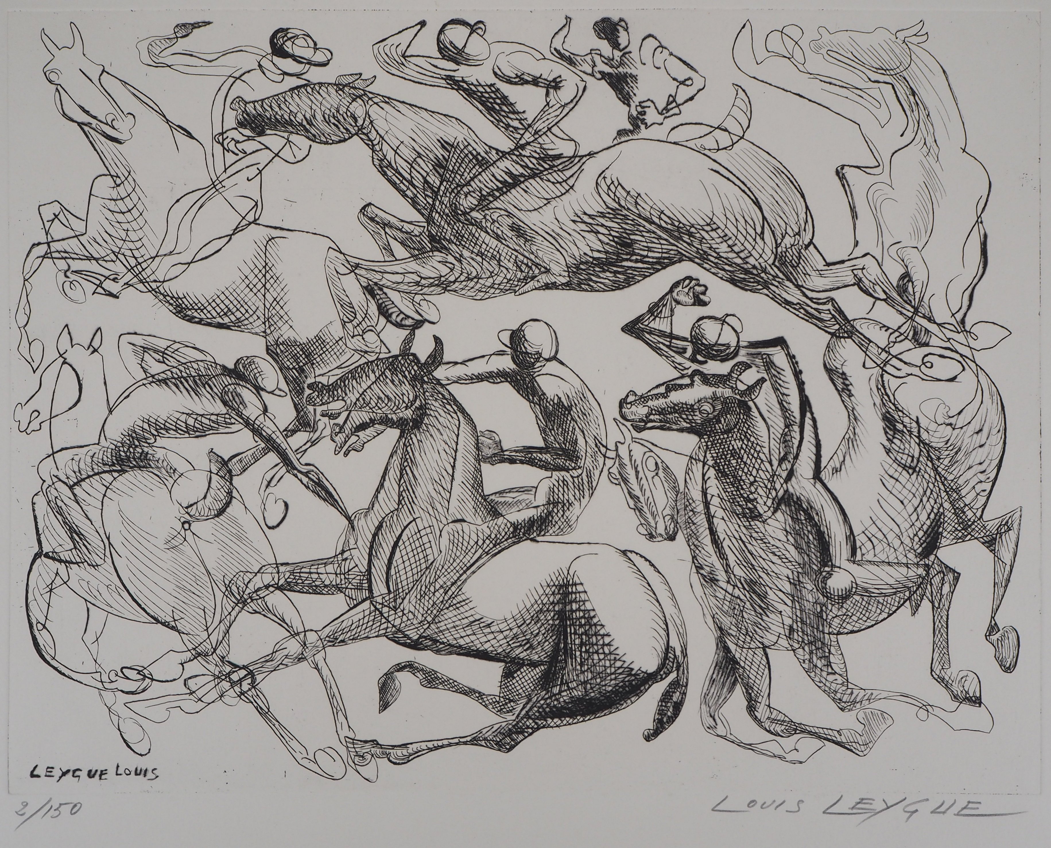 Louis LEYGUE La bataille Gravure Originale Signée Art Moderne