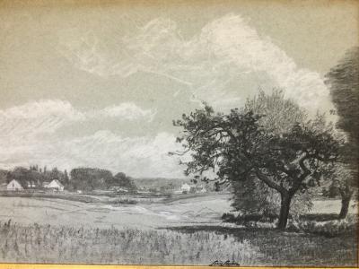 Louis Marie LEMAIRE - Landscape with a tree, circa 1860, charcoal and pastel 2