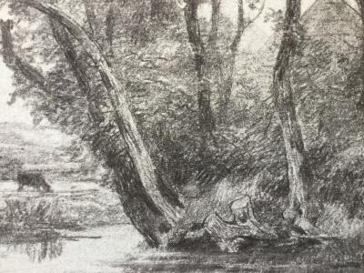 Louis Marie LEMAIRE - Landscape with cows, circa 1860, pencil 2