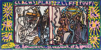 Robert COMBAS : Slach, Le fouetteur et le mateur,  circa 1998, toile originale signée 2