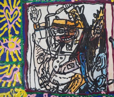 Robert COMBAS : Slach, Le fouetteur et le mateur,  circa 1998, toile originale signée 2