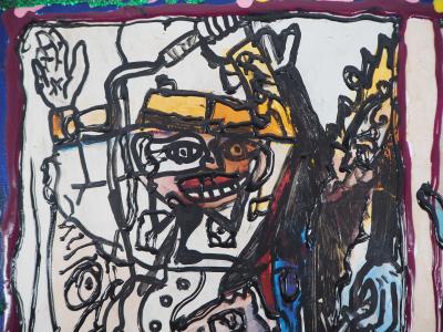 Robert COMBAS : Slach, Le fouetteur et le mateur,  circa 1998, toile originale signée 2