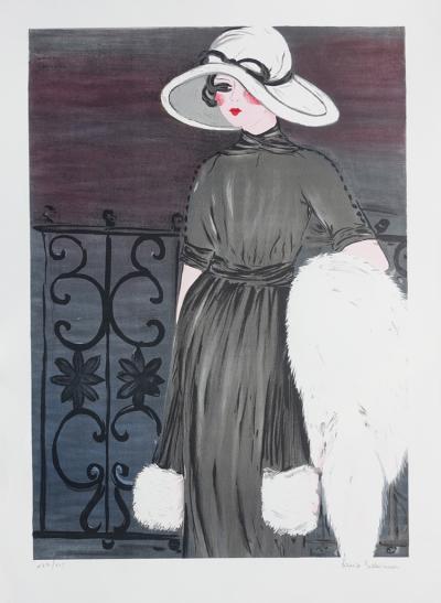 Louise SALOMON -  Elegante sur le balcon - Lithographie originale signée au crayon 2