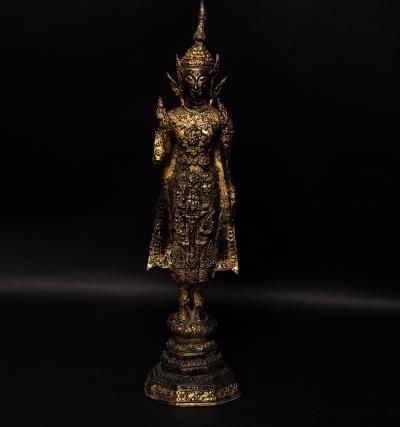 Bouddha en bronze doré, debout en position 2