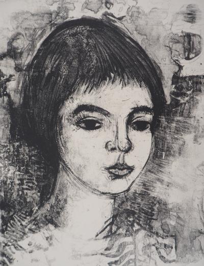 André MINAUX : Portrait de jeune femme - Lithographie Originale Signée 2