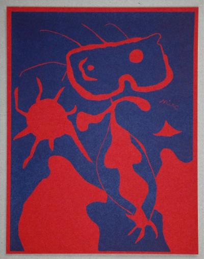 Joan MIRO - Femme avec soleil rouge, 1959 - Linogravure originale 2