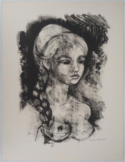 André MINAUX : Jeune fille à la natte - Lithographie Originale Signée 2