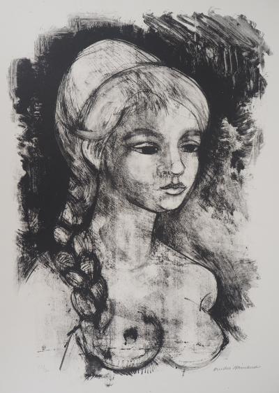 André MINAUX : Jeune fille à la natte - Lithographie Originale Signée 2