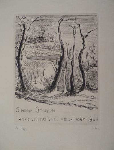 Simone GOUYON : Paysage de campagne - Gravure Originale Signée 2