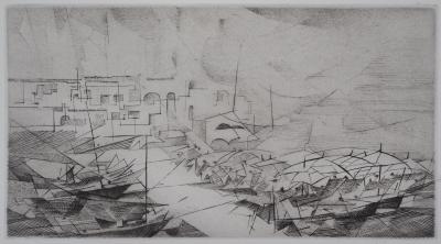 Germaine DE COSTER : Le petit port - Gravure Originale 2