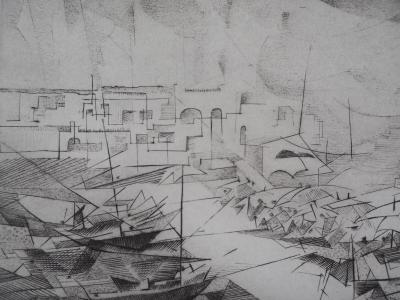 Germaine DE COSTER : Le petit port - Gravure Originale 2