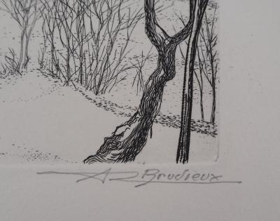 Roland BRUDIEUX : Vue du village sous la neige - Gravure Originale Signée 2